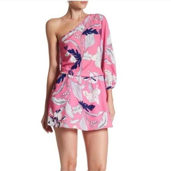 Anthropologie Yumi Kim NEW Pink Eastern Garden Floral One Shoulder Mini Dress L - Picture 10 of 14